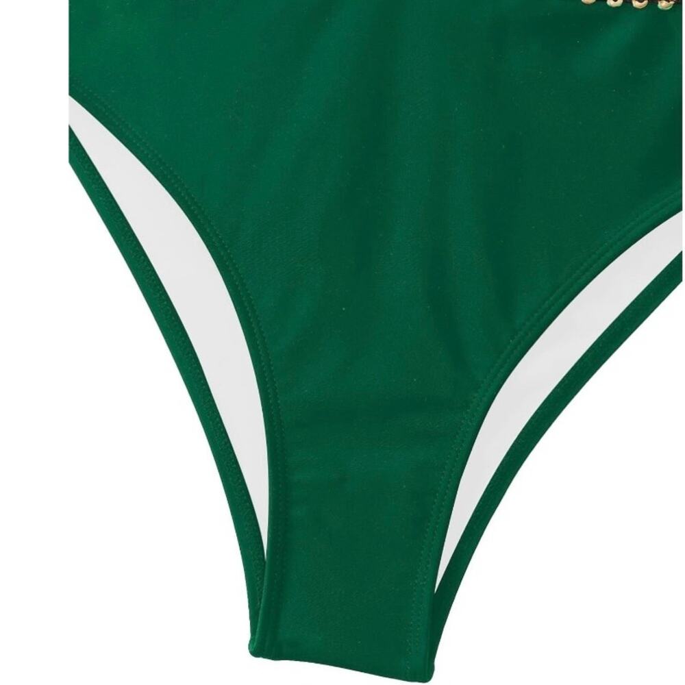 Militia Women Green Cutout One Piece Swimsuit High Waist Strappy S NWT - Picture 7 of 9